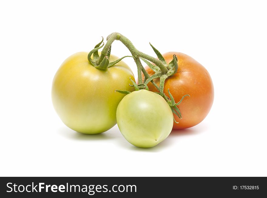 Organic tomatoes isolated on white background