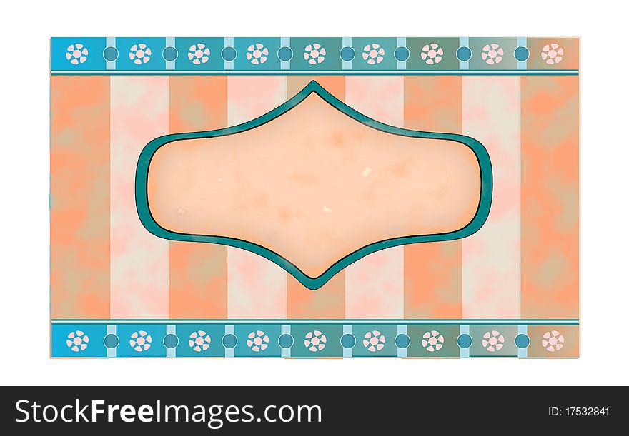 Blank label with warm stripes, flowers and turquoise details; text can be added to text area. Blank label with warm stripes, flowers and turquoise details; text can be added to text area