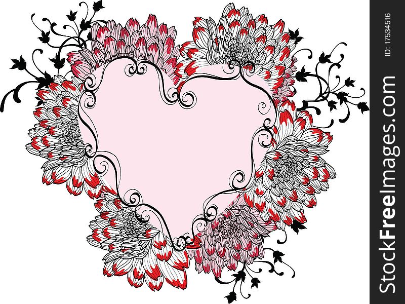 Abstract background with decorative flowers and heart