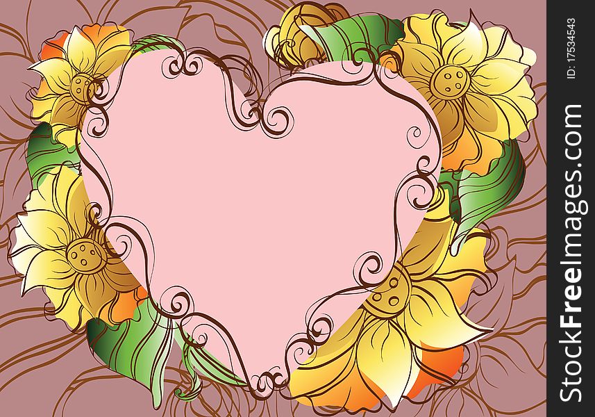 Abstract background with decorative flowers and heart