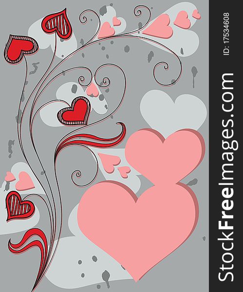 Background with decorative flowers and hearts