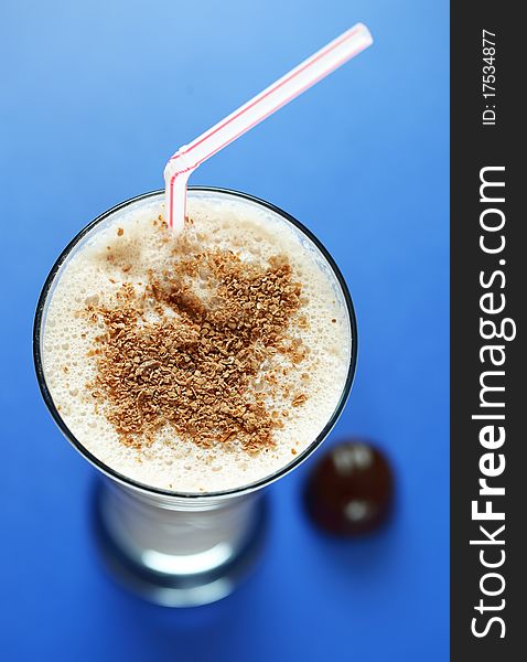 Chocolate drink on a blue background. Chocolate drink on a blue background