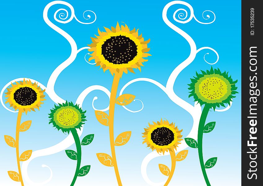 Abstract Sunflowers  Illustration Summer