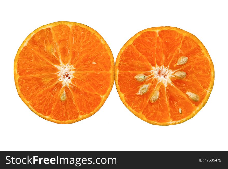 Half two oranges on a white background. Half two oranges on a white background.