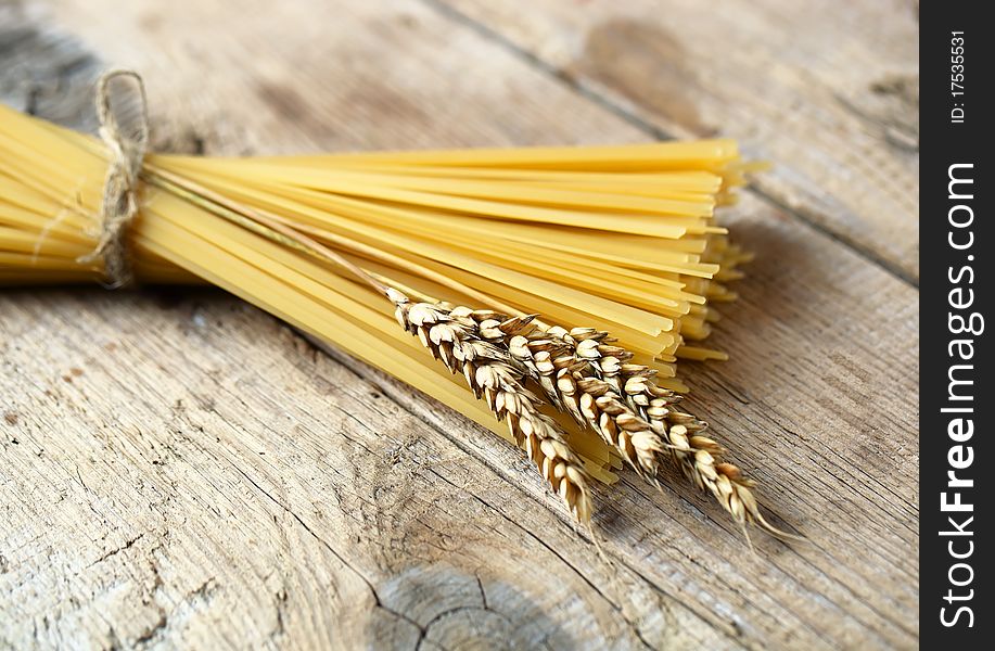 Pasta and grains of wheat. Pasta and grains of wheat
