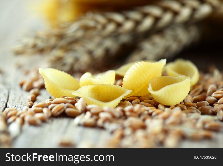 Pasta and grains of wheat