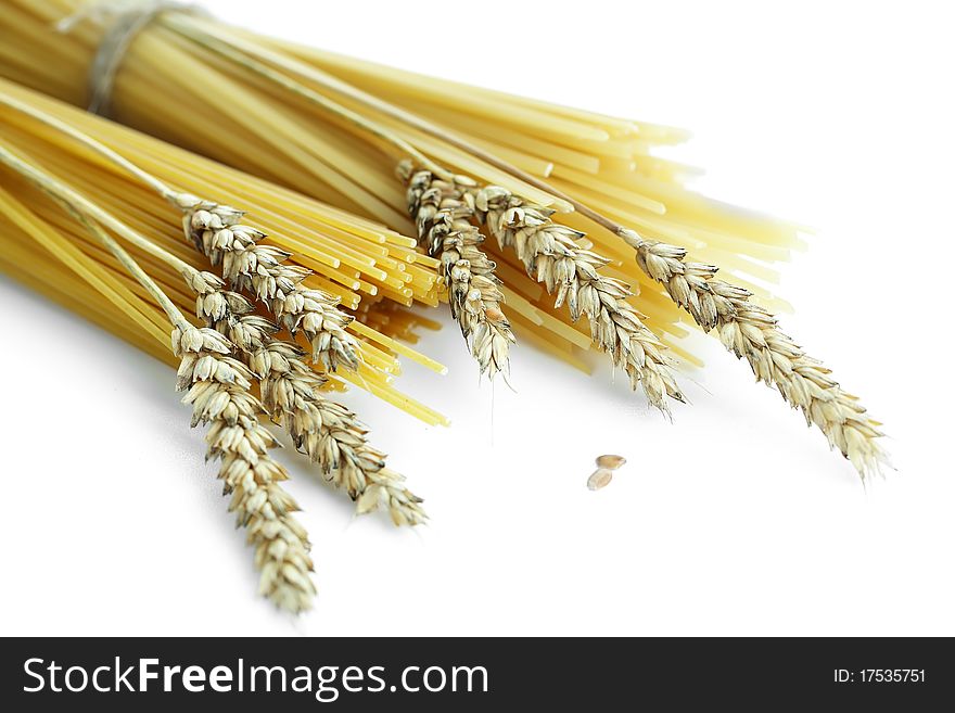 Pasta and grains of wheat. Pasta and grains of wheat