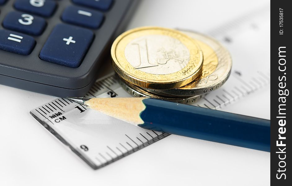 Euro coins closeup on blue background