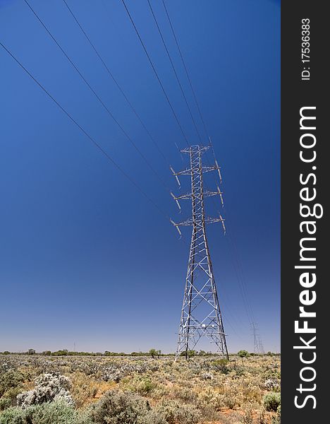 Power lines between Whyalla and Port Augusta on hot summer day. Power lines between Whyalla and Port Augusta on hot summer day