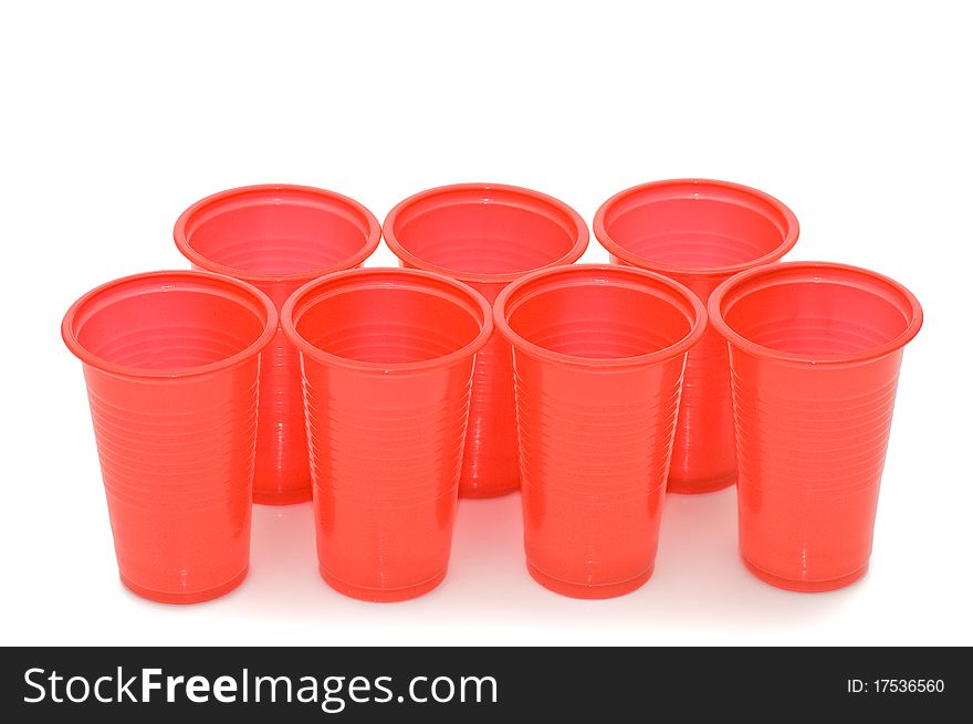 Plastic cups isolated on the white close up