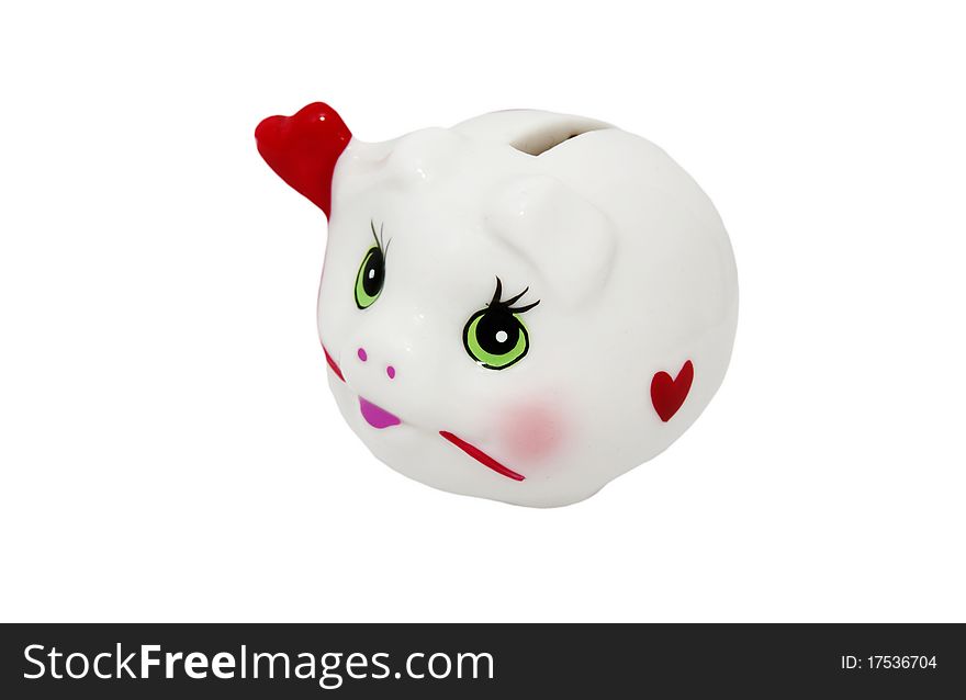 White piggy bank with a heart