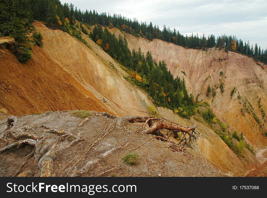 Erosional landscape in Groapa Ruginoasa, Apuseni mountains, Romania