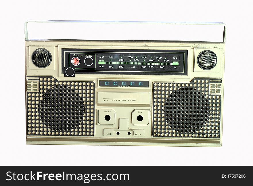 Vintage Stereo Radio Cassette Recorder isolated over white background. Vintage Stereo Radio Cassette Recorder isolated over white background