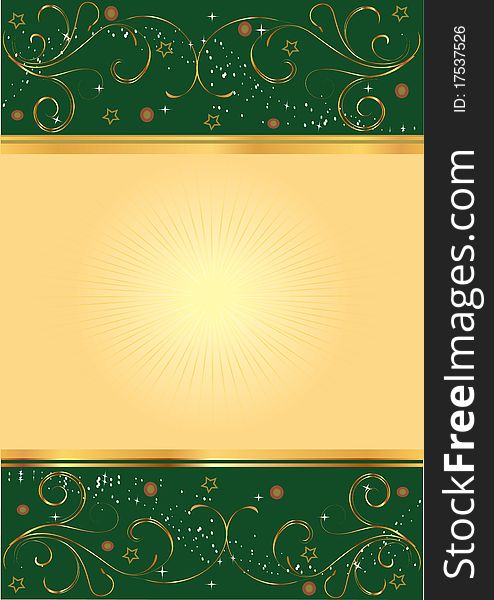 Green background with gold patterns for a holiday. Green background with gold patterns for a holiday