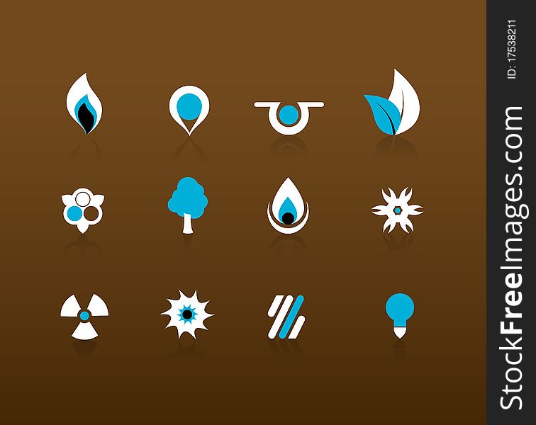 Set of white blue  icons. Vector art