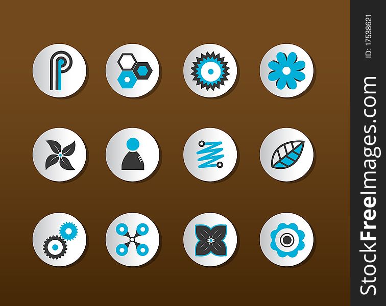 Set of black and blue icons.