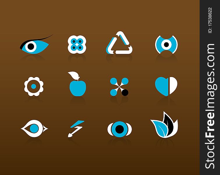 Set of black and blue icons. Vector art