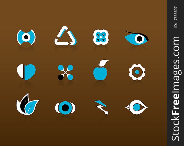 Set of black and blue icons.  Vector art