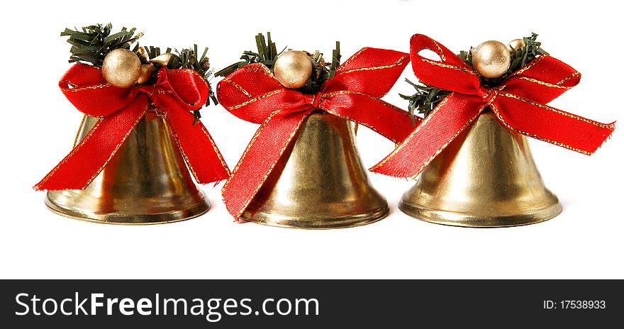Three Christmas bells isolated on white background