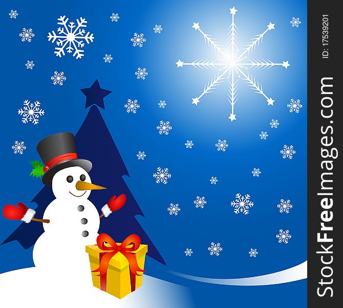 Snowman With Gift Vector