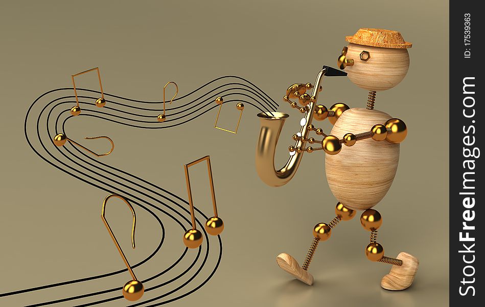 Musician wood man 3d rendered