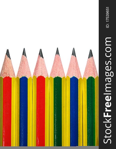 Six pencil on white background isolated