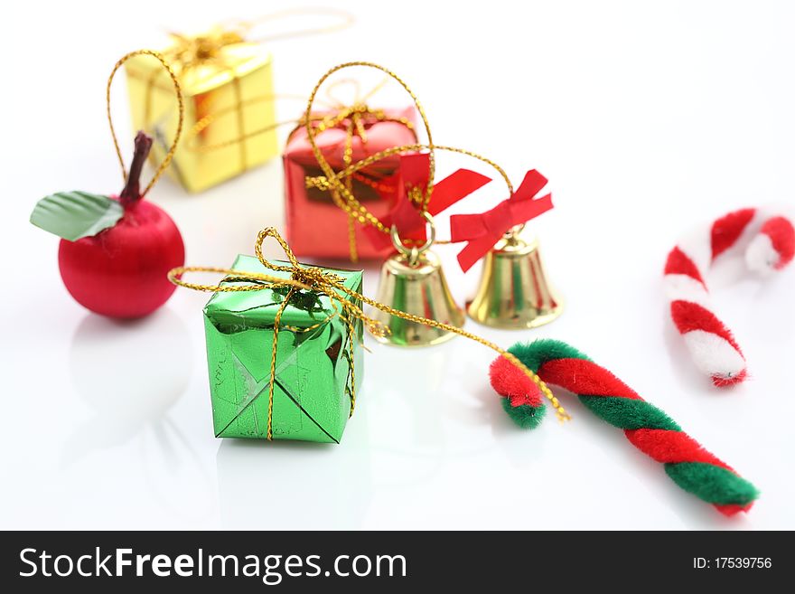 Christmas gift box bell candy toy isolated