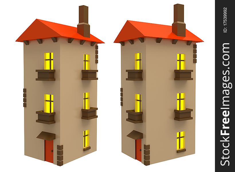 Different angles of cartoon cottage isolated