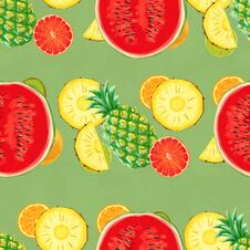 Hand Drawn Seamless Pattern. Summer Background With Exotic Fruits. Stock Images