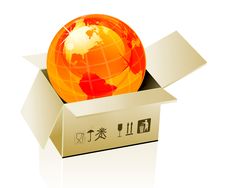 Earth Globe In Cardboard Box Royalty Free Stock Photo