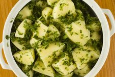Raw Potato Cuts In A White Bowl Stock Photos