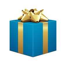 Blue Gift With Gold Bow Royalty Free Stock Image
