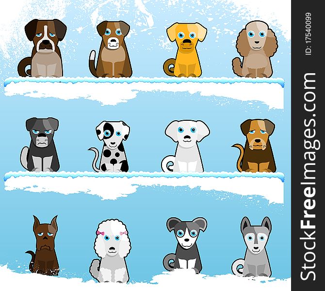 Set of cute dogs illustration background vector