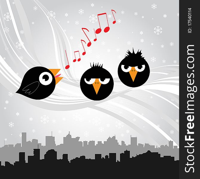 Birds singing with city silhouette background vector. Birds singing with city silhouette background vector