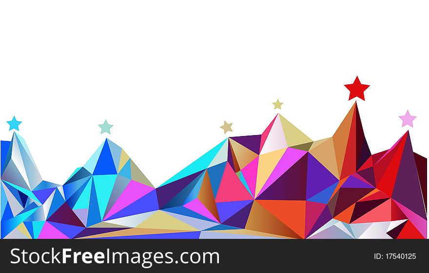 Vector illustration witn variegated mountains and stars. Vector illustration witn variegated mountains and stars