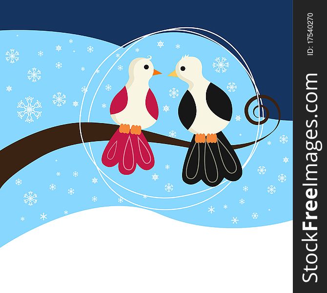 Cute couple birds illustration background vector