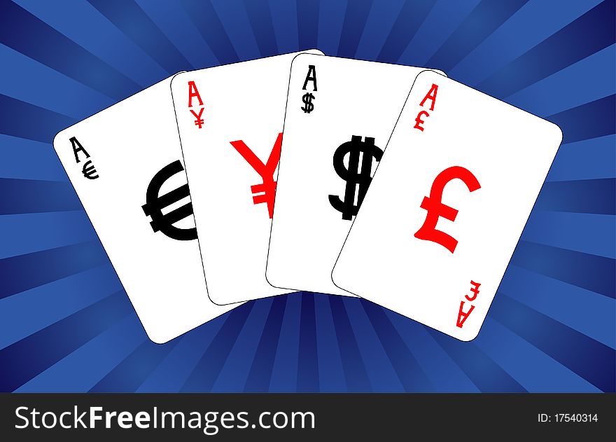 Four currency aces.  illustration