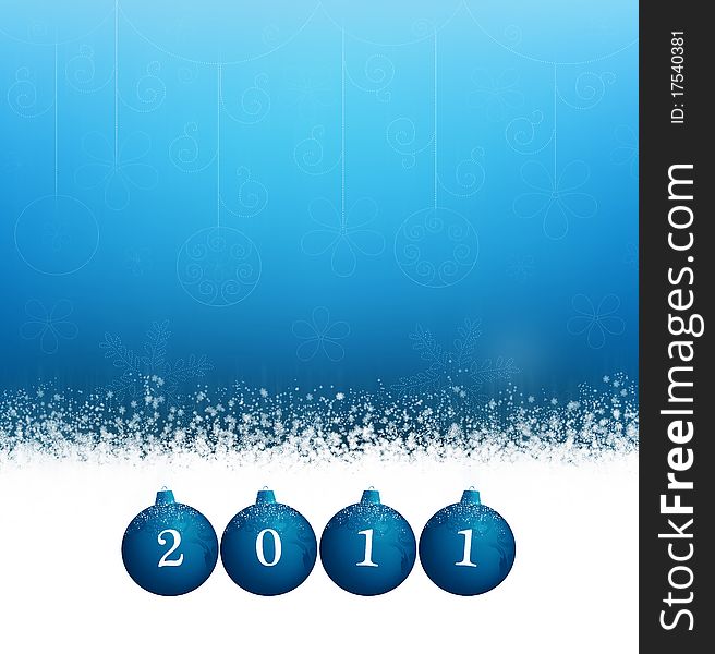 New Year's blue background with balls and snowflakes. New Year's blue background with balls and snowflakes