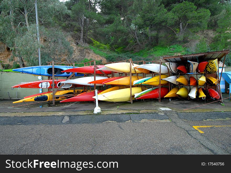 A group of canoes filed