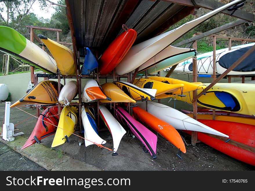 A group of canoes filed