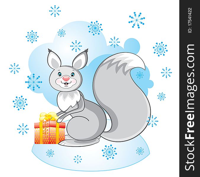 Grey squirrel with a gift: illustration