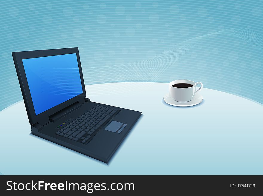 Illustration of laptop with coffee