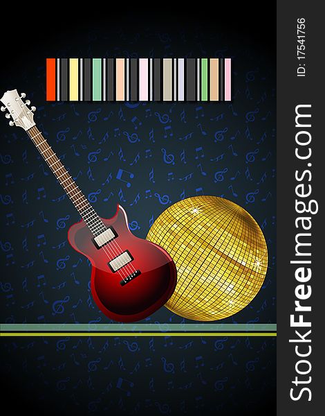 Illustration of disco ball with guitar