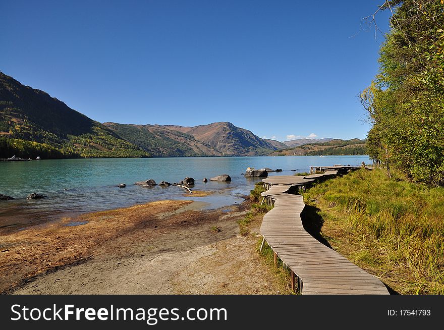 Lonely and quiet Kanas Lake. Lonely and quiet Kanas Lake