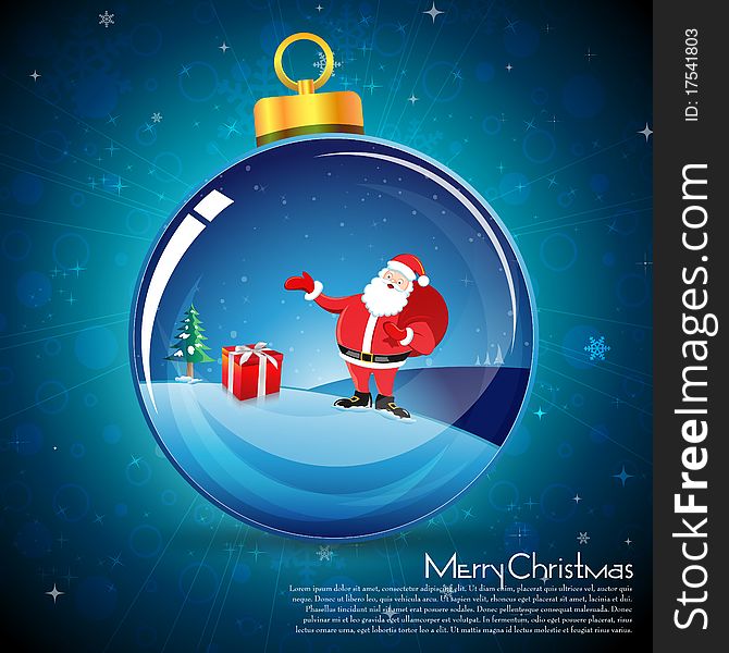 Illustration of merry christmas card with santa in ball