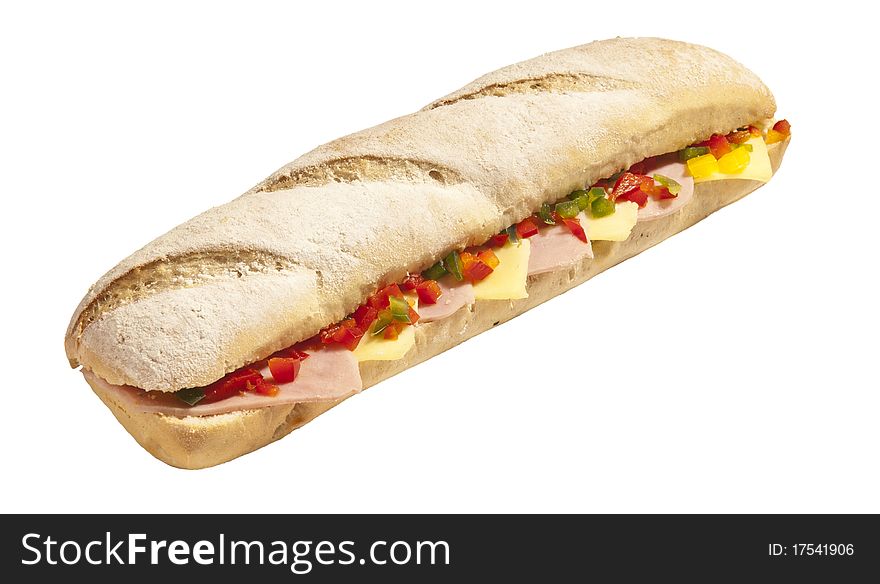 The studio photo of fresh sandwich on a white background