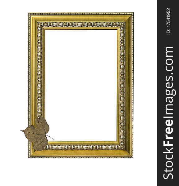 Gold classic frame with dry leaf at the corner