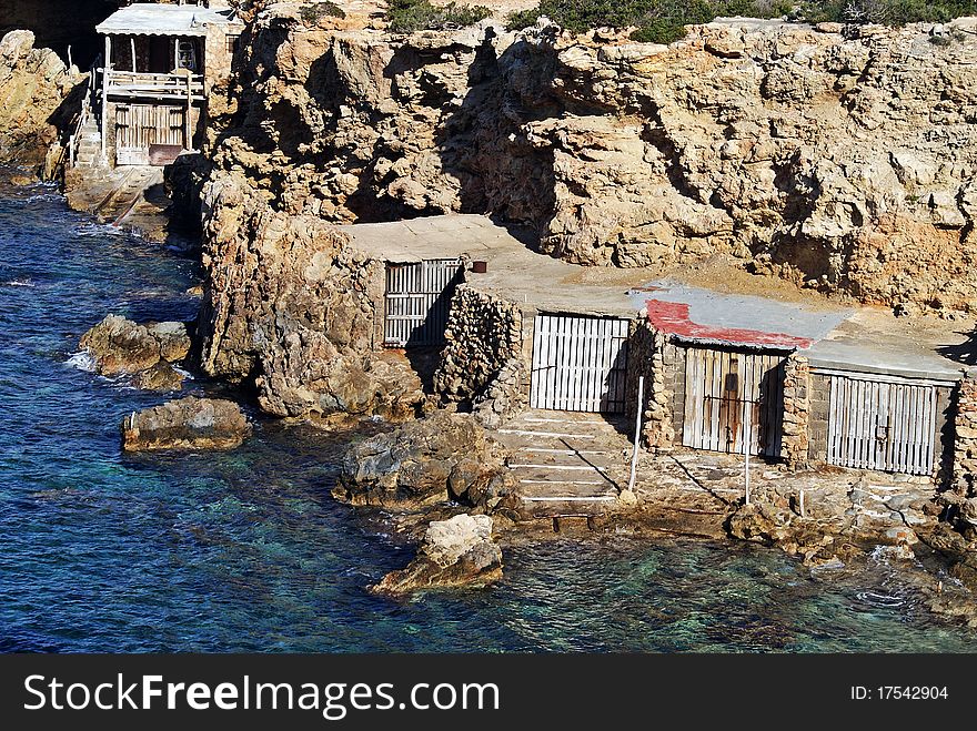 The typical fishing piers, are spread along the coast of Ibiza. The typical fishing piers, are spread along the coast of Ibiza