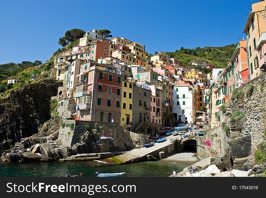 Sunshine at the harbour side of Riomaggiore, Italy, taken at daytime.