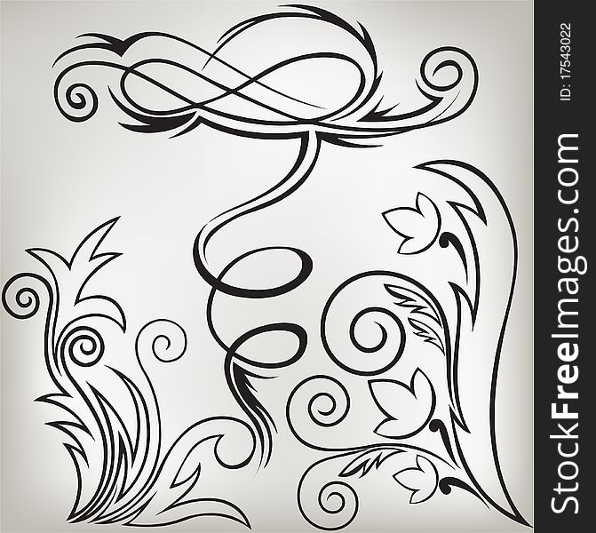 Vector illustration set of swirling decorative floral elements. Vector illustration set of swirling decorative floral elements